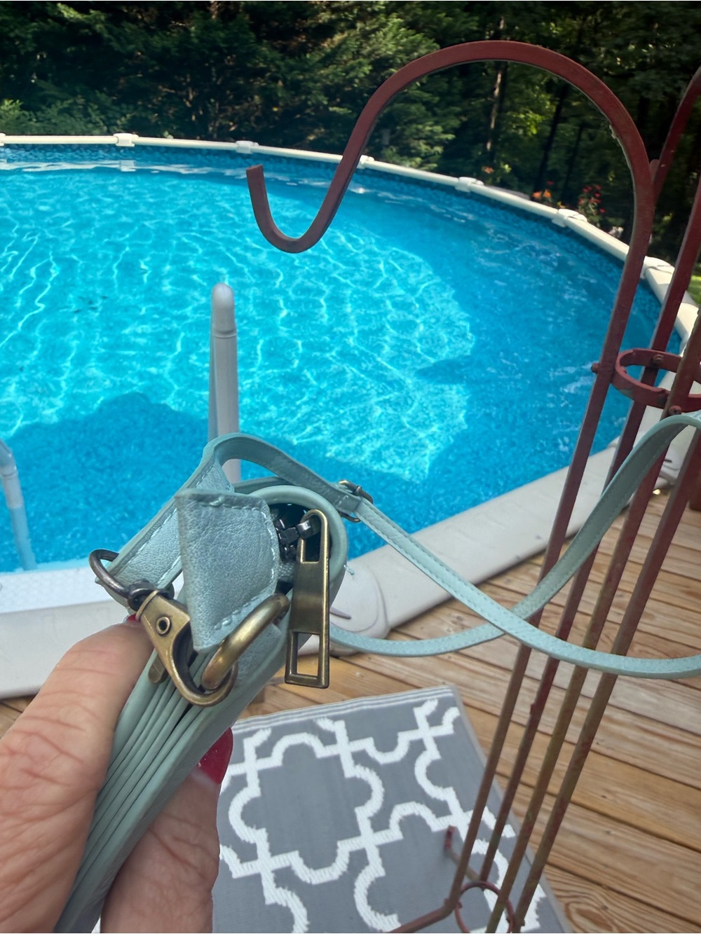 Women’s Crossbody Bag JOY in Light Blue with Sage Green inside. - Picture 2 of 6